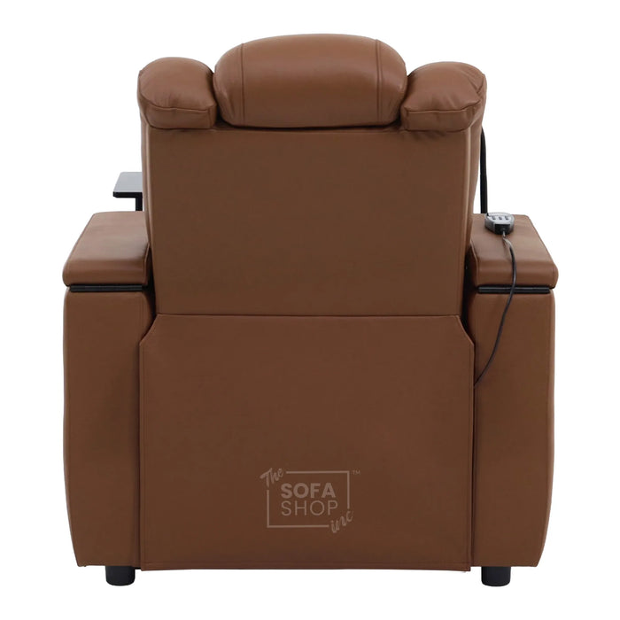 1 Seater Cinema Chair in Brown Real Leather | Hi-Tech Cinema Chair with Power Recline, Power Headrest, Wireless Charging, Cup Holder, Vibration Massage, Heated Lumbar | Modena | The Sofa Shop