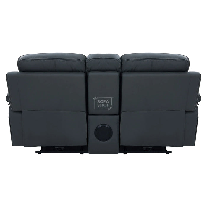 2 Seater Cinema Sofa in Grey Genuine Leather | Hi-Tech Console Couch with Power Recline + Power Headrests + Speakers + Cooling Cupholders | Sicily | The Sofa Shop