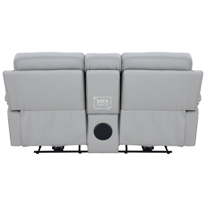 2 Seater Cinema Sofa in Light Grey Genuine Leather | Hi-Tech Console Couch with Power Recline + Power Headrests + Speakers + Cooling Cupholders | Sicily | The Sofa Shop