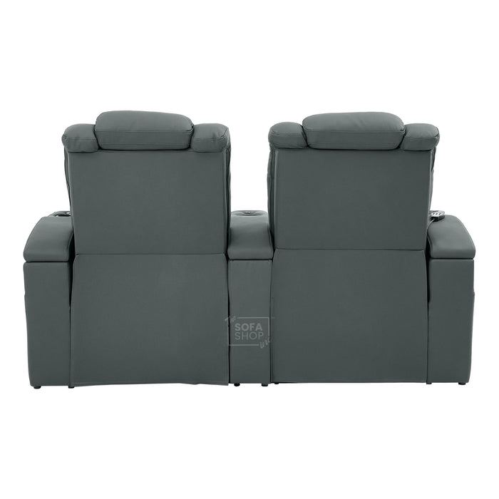 2 Seater Grey Real Leather Electric Recliner Cinema Sofa | Massage, Power Headrests & Tray Tables | Capri | The Sofa Shop