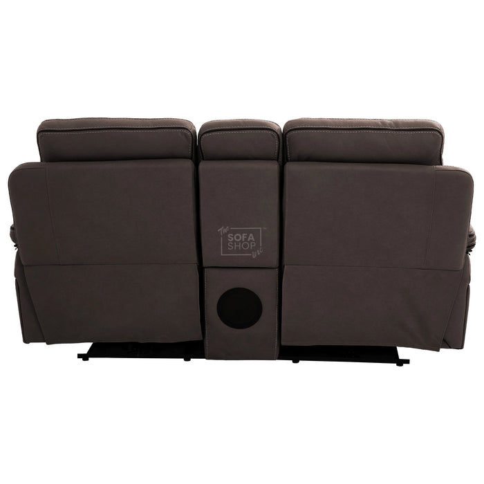 2 Seater Dark Brown Fabric Electric Recliner Home Theatre Sofa with Middle Console | Hi-Tech Sofa with 8-Point Massage, Heated Lumbar, Multi-Link Bluetooth, Cooling & Heating Cupholders | Tuscany | The Sofa Shop