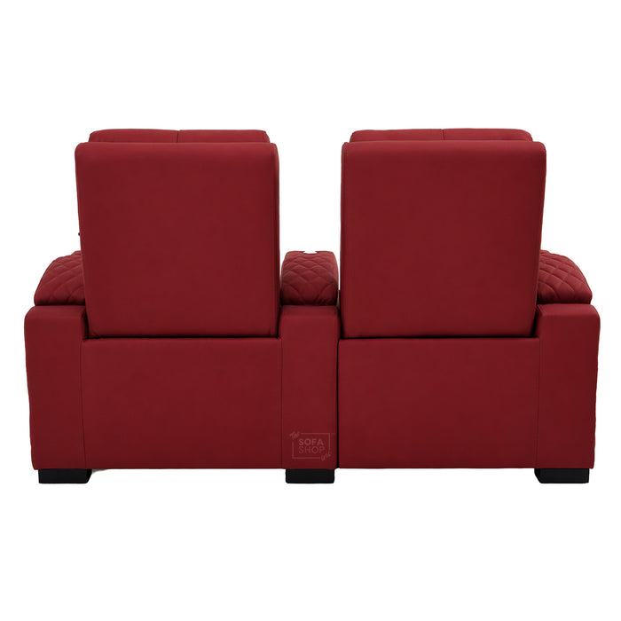 2 Seater Red Real Leather Electric Recliner Cinema Sofa | Hi-Tech Recliner Settee with Power Lumbar, Wireless Charging, Heat & Cooling Cupholders | Assisi | The Sofa Shop