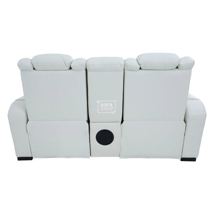 2 Seater Cinema Sofa in White Genuine Leather | Hi-Tech Console Couch with Power Recline + Power Headrests + Sockets + Speakers + Cooling Cupholders | Napoli | The Sofa Shop