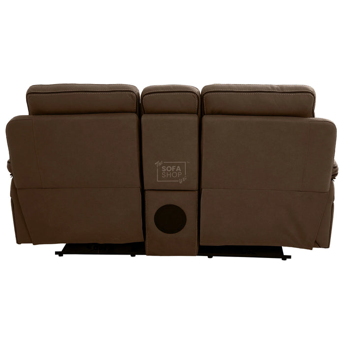 2 Seater Mocha Brown Fabric Electric Recliner Cinema Sofa with Massage, Heated Lumbar, Console, Bluetooth Speakers & LED Lights | Tuscany | The Sofa Shop
