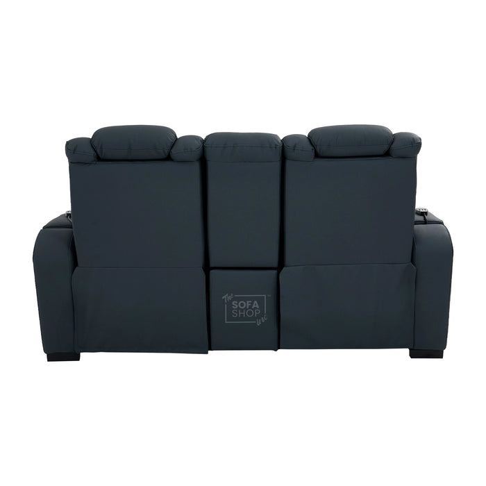 2 Seater Blue Real Leather Electric Recliner Cinema Sofa | Massage, Heat, Console, Wireless Charging & Cooling Cup Holders | Napoli