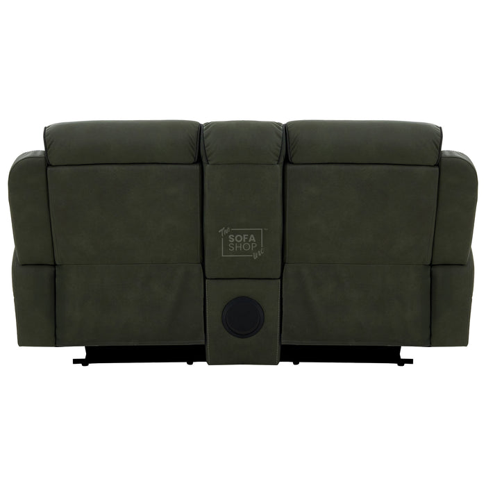 Green Fabric 2 Seater Electric Recliner Sofa | Hi-Tech Couch With Vibration Massage, Heated Lumbar, Multi-Link Bluetooth Speaker, Cooling & heating Cup Holders & Power Headrest | Florence | The Sofa Shop