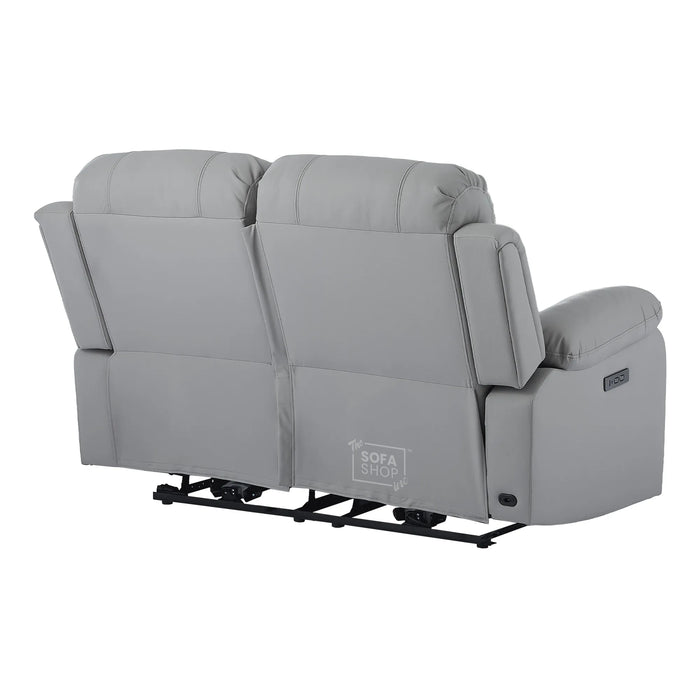 2 Seater Electric Recliner Sofa In Light Grey Real Leather | Smooth Power Recliner, USB-C Charging | Trento |The Sofa Shop
