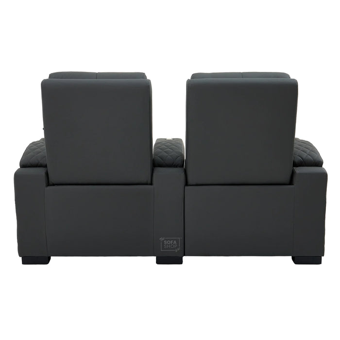 2 Seat Real Leather Electric Recliner Home Cinema Theatre Sofa In Grey With Multi-Position Reclining + LED Cup Holders & Lumbar Support | Assisi