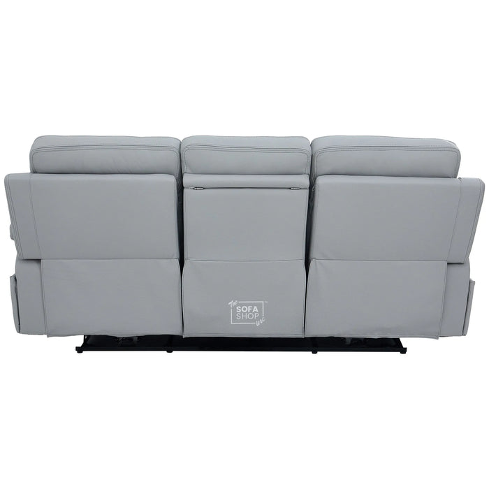 3 Seater Cinema Sofa in Light Grey Genuine Leather | Hi-Tech Couch with Power Recline + Power Headrests + Wireless Charging + Speakers | Sicily | The Sofa Shop