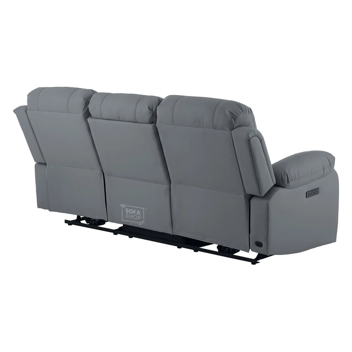 3 Seater Electric Recliner Sofa In Grey Real Leather | Power Recliner With Drop-Down Table & USB+C Charging | Comfortable & Family-Friendly Sofa | Trento | The Sofa Shop