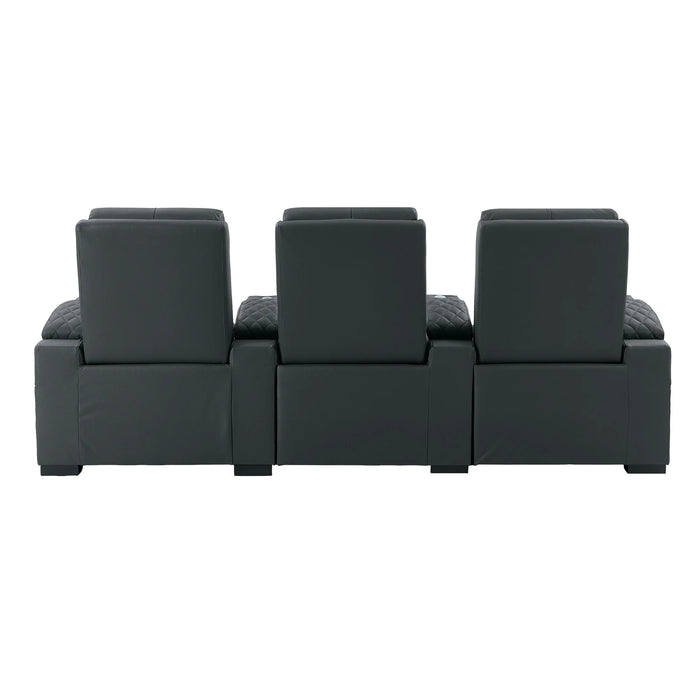3 Seat Real Leather Electric Recliner Home Cinema Theatre Sofa In Grey with Chilled Cupholder + USB C to Stay Charged + Fully Reclining Seats & Lumbar Support | Assisi