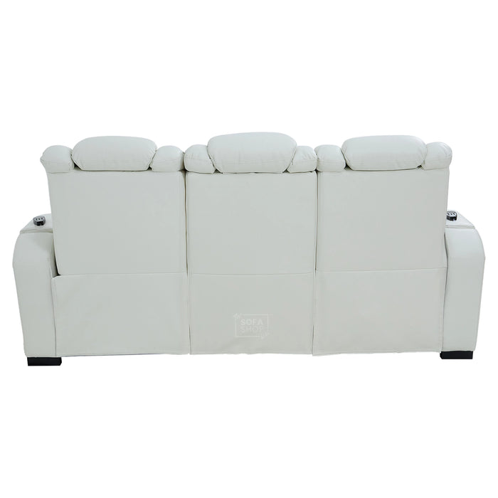 3 Seater Real Leather Electric Recliner Cinema Sofa in White | Massage, Heat, Bluetooth, Fold-Down Table & Cooling Cup Holders | Napoli | The Sofa Shop