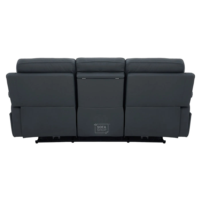 3 Seater Cinema Sofa in Grey Genuine Leather | Hi-Tech Couch with Power Recline + Power Headrests + Wireless Charging + Speakers | Sicily | The Sofa Shop