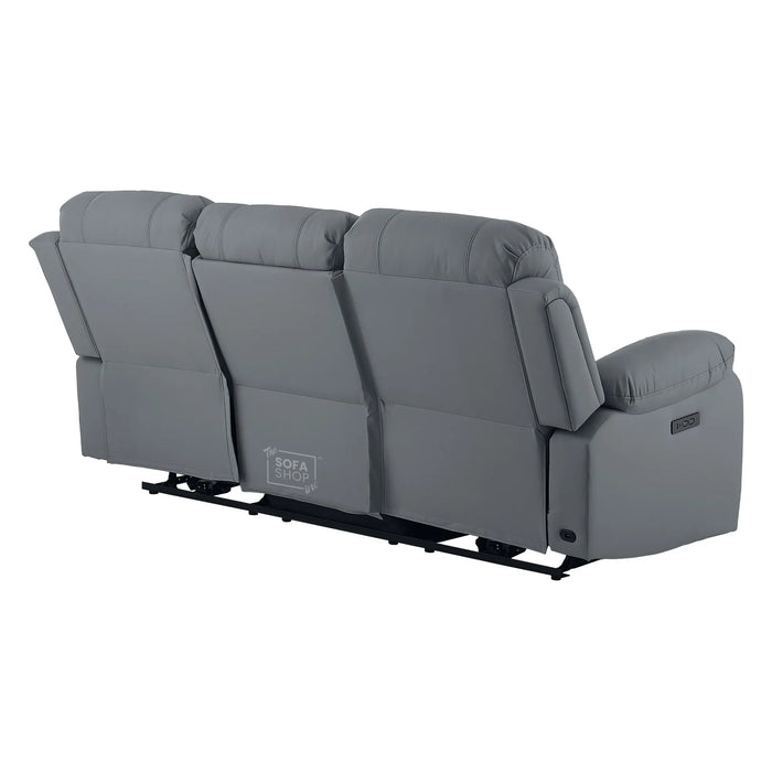 3 Seater Electric Recliner Sofa In Grey Real Leather | Power Recliner With Drop-Down Table & USB+C Charging | Comfortable & Family-Friendly Sofa | Trento | The Sofa Shop