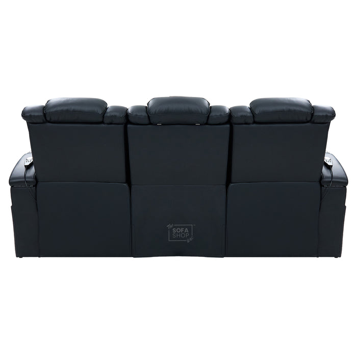 3 Seater Cinema Sofa in Black Real Leather | Hi-Tech Cinema Sofa with Vibration Massage, Heated Lumbar, Bluetooth Speakers, Heating & Cooling Cupholders | Capri | The Sofa Shop