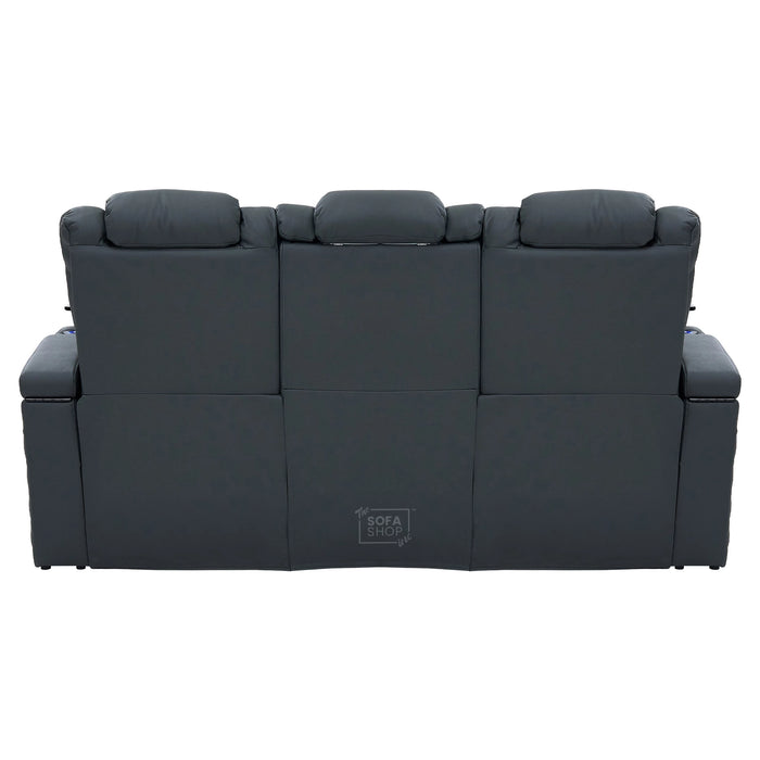 3 Seater Grey Real Leather Electric Recliner Cinema Sofa | Hi-Tech Couch With Multi-Link Bluetooth Speakers, Cooling + Heating Cup Holder, Wireless Charging, Fold Down Table, Food Trays & Power Grommet | Milano | The Sofa Shop