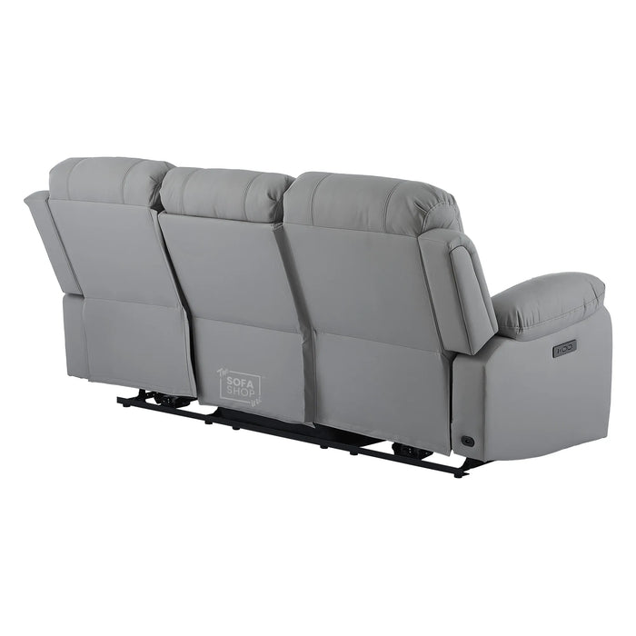 3 Seater Electric Recliner Sofa In Light Grey Real Leather | Power Recliner With Drop-Down Table & USB+C Charging | Comfortable & Family-Friendly Sofa | Trento | The Sofa Shop