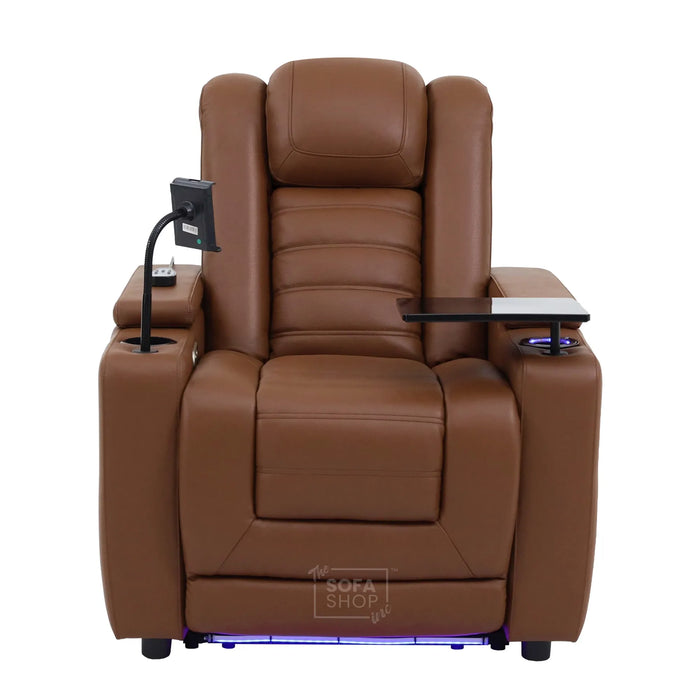 1 Seater Cinema Chair in Brown Real Leather | Hi-Tech Cinema Chair with Power Recline, Power Headrest, Wireless Charging, Cup Holder, Vibration Massage, Heated Lumbar | Modena | The Sofa Shop