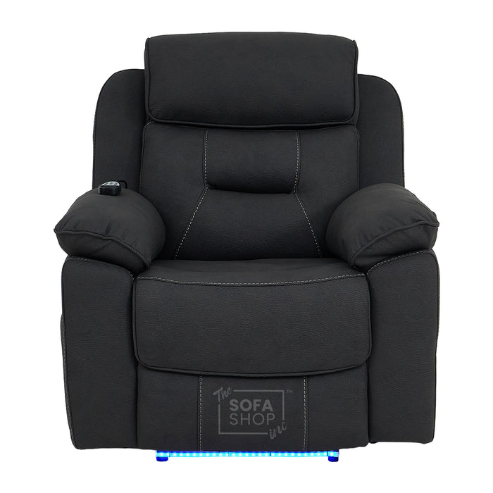 3+1 Charcoal Grey Fabric Electric Recliner Cinema | 2 Piece Sofa Set With Massage, Heated Lumbar, Wireless Charging & Bluetooth Speakers | Florence | The Sofa Shop