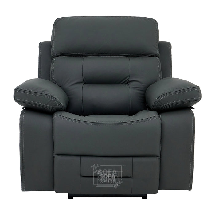 Electric Recliner Chair In Grey Real Leather | Hi-Tech Cinema Seat with Power Headrest, Massage, Heat & USB Charging Button | Grey Real Leather | Sicily