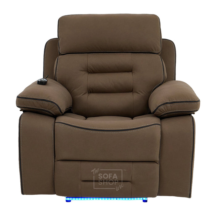 2+1 Mocha Brown Fabric Electric Recliner Cinema Sofa Set | Hi-Tech Sofa Suite with Vibration Massage, Heating, Bluetooth Speakers, Fold-Down Table & Side Storage | Tuscany | The Sofa Shop