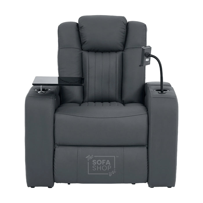 Real Leather 3+2+1 Piece Electric Home Cinema Theatre Sofa Set | Couch Suite Package in Grey + Massage + Heating + Power Recliners + Wireless Charging | Capri