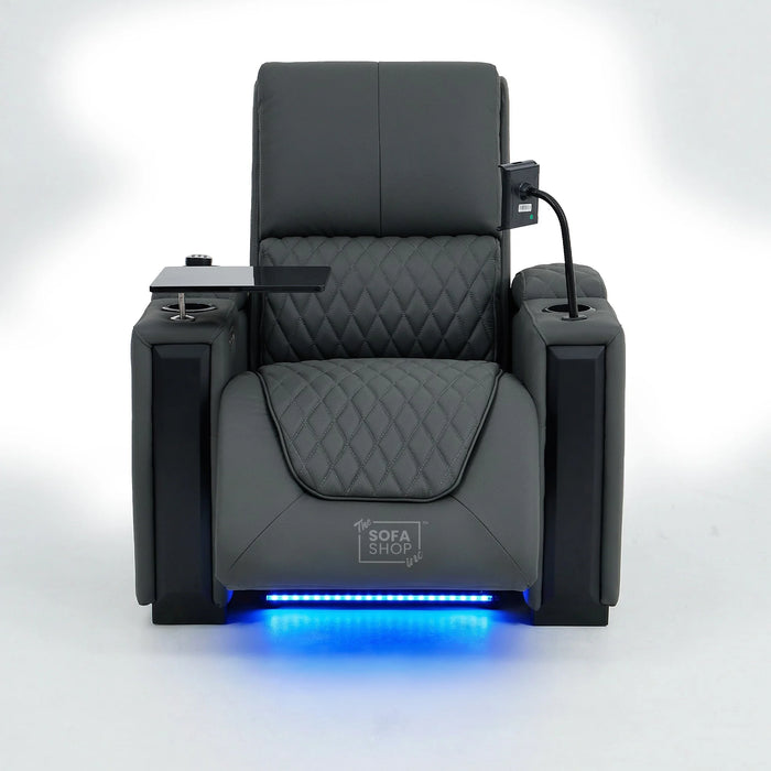 Real Leather 3+1 Home Theatre Sofa Suite In Grey | 2 Piece Reclining Cinema Sofa Package With Massage, Low Heated Lumbar, Power Lumbar, LED & Cooling Cup Holders | Assisi