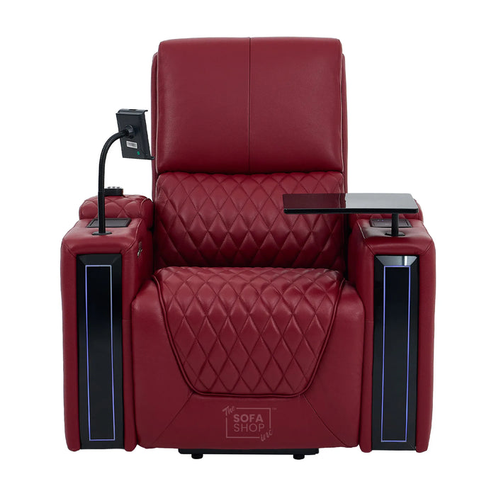 Riser Recliner Chair in Red Real Leather | Hi-Tech Armchair with Dual Motor Lift + Vibration Massage+ Heated Lumbar + Cooling, Heating Cupholders + Power Headrest | Assisi | The Sofa Shop