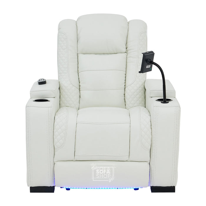 3+1 Real  Leather Electric Recliner Cinema Sofa Set in White | Massage, Heat, USB-C Charging, LED Lights & Fold-Down Table | Napoli | The Sofa Shop