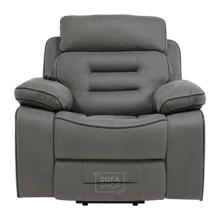 Electric Riser Chair In Graphite Grey Fabric | Hi-Tech Recliner Armchair With Vibration Massage + Heated Lumbar + Cooling Cup Holder + Power Headrest | Tuscany | The Sofa Shop