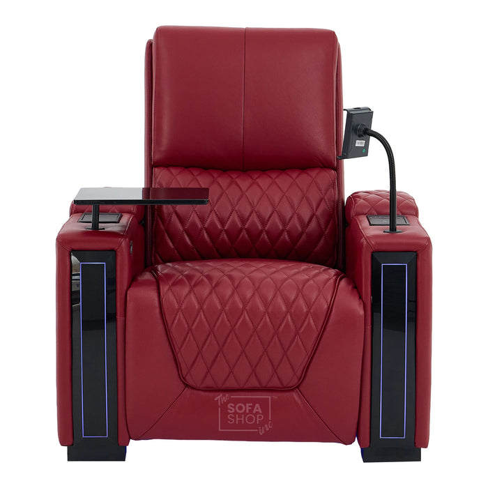 1 Seater Red Real Leather Electric Recliner Cinema Chair | Power Recliner Chair With Vibration Massage & Heated Lumbar, Cooling & Heating Cup Holders & Wireless Charging | Assisi | The Sofa Shop