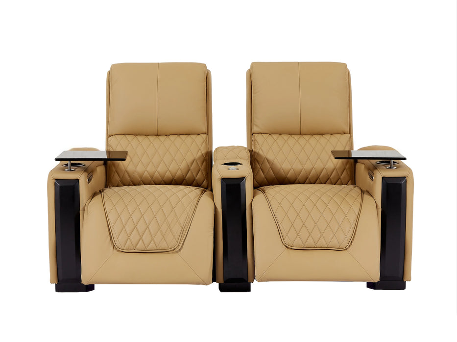 2 Seat Real Leather Electric Recliner Home Cinema Theatre Sofa | Couch in Tan + Plush Armrests + Easy To Clean Leather | Assisi | The Sofa Shop