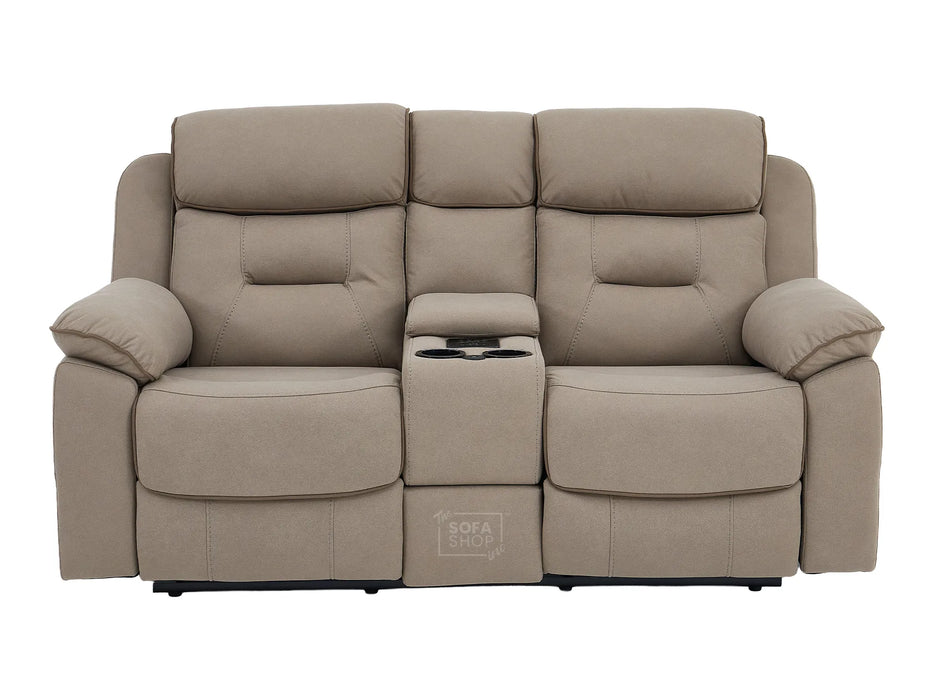2 Seat Electric Recliner Home Cinema Sofa | Fabric Couch In Beige | Hi-Tech Sofa with Power Recliners, Chilled Cup Holders + Wireless Charging + Console + USB | Florence | The Sofa Shop