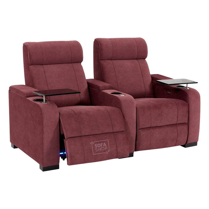2 Seater Reclining Sofa with Electric Reclining, Massage, USB Ports, Cooling Cup Holders, Storage Boxes & LED Lights | Purple Velvet Sofa | Rimini | The Sofa Shop
