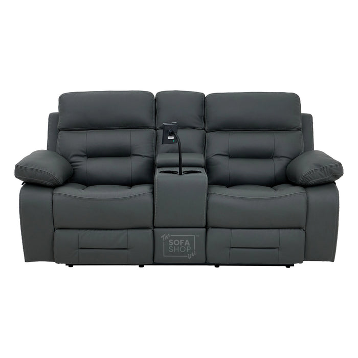 2 Seater Real Leather Electric Recliner Cinema Sofa in Grey | Massage, Heated Lumbar, Console & Cooling Cup Holders | Sicily | The Sofa Shop