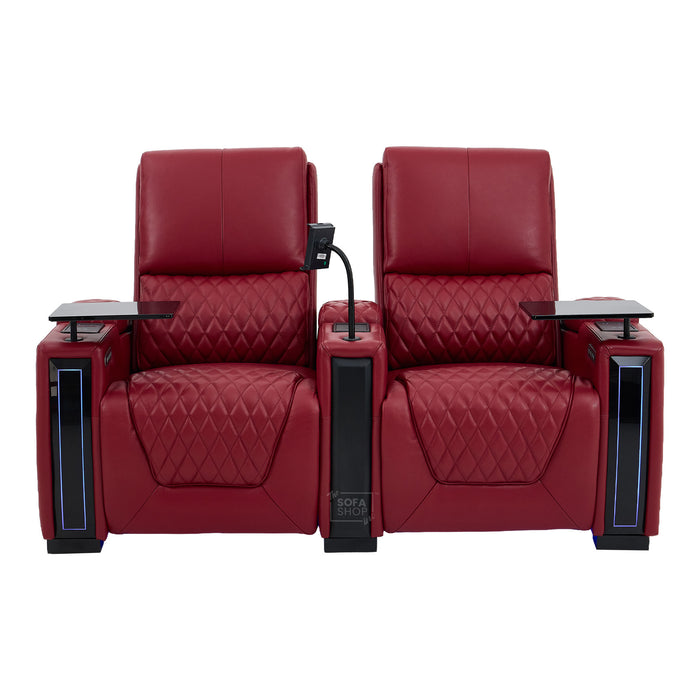2 Seater Red Real Leather Electric Recliner Cinema Sofa | Hi-Tech Recliner Settee with Power Lumbar, Wireless Charging, Heat & Cooling Cupholders | Assisi | The Sofa Shop