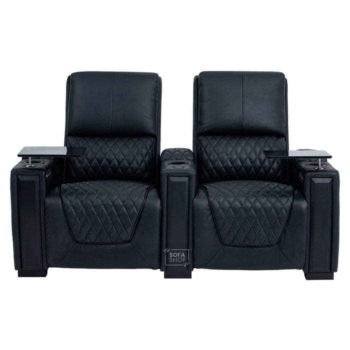 Real Leather 3+2+1 Cinema Sofa Package In Black | 3-Piece Recliner Sofa Suite With Power Lumbar, Massage, Heat, Cooling Cupholders, Tray Tables & USB-C | Assisi | The Sofa Shop