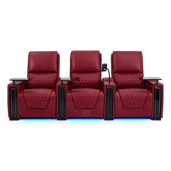 3 Seater Red Real Leather Electric Recliner Cinema Sofa | Hi-Tech Settee With Power Lumbar, Wireless Charging, Heating & Cooling Cupholders | Assisi | The Sofa Shop