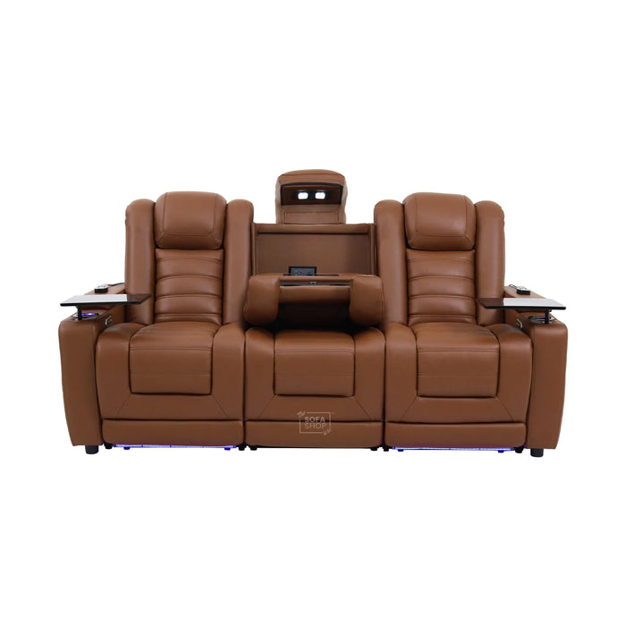3 Seater Smart Tech Electric Recliner Cinema Sofa | Brown Real Leather | Modena
