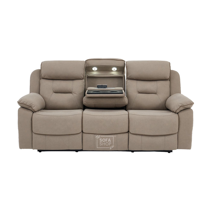 3 Seater Hi-Tech Electric Recliner Sofa In Beige Fabric | Adjustable Headrests & Bluetooth Speakers & USB-C | Florence | The Sofa Shop