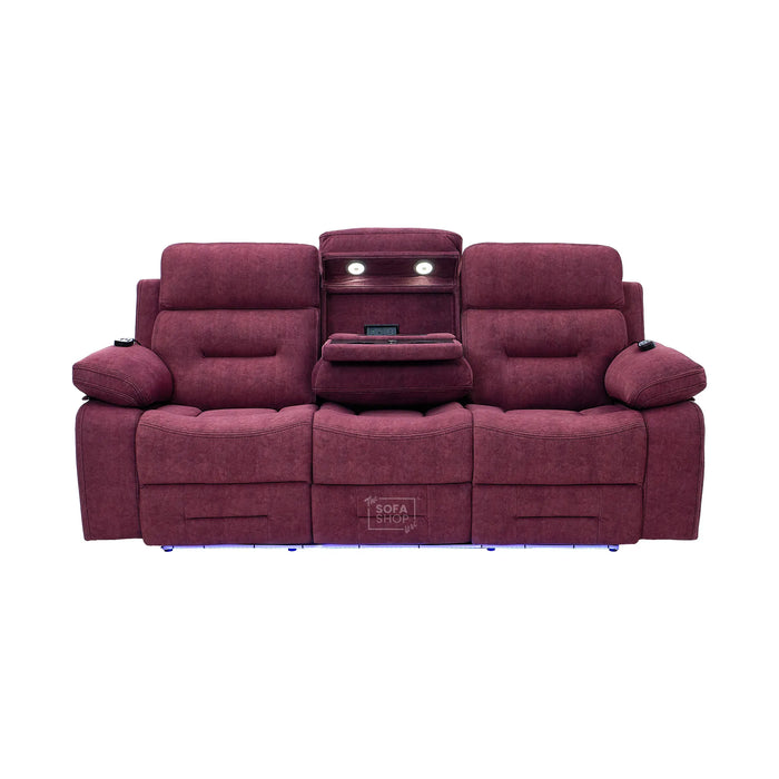 3 Seater Smart Tech Electric Recliner Cinema Sofa | Purple Fabric | Sicily