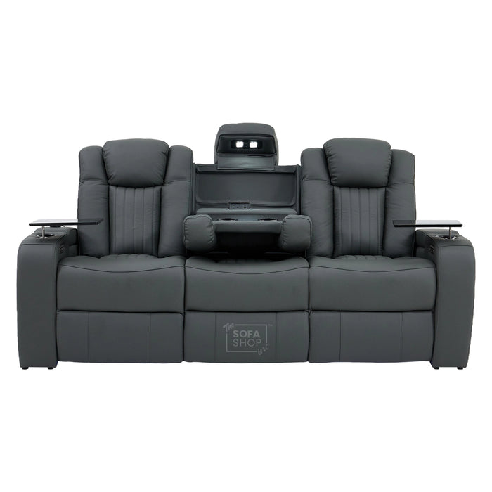 Real Leather 3+2+1 Piece Electric Home Cinema Theatre Sofa Set | Couch Suite Package in Grey + Massage + Heating + Power Recliners + Wireless Charging | Capri