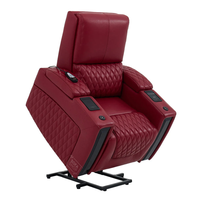 Riser Recliner Chair in Red Real Leather | Hi-Tech Armchair with Dual Motor Lift + Vibration Massage+ Heated Lumbar + Cooling, Heating Cupholders + Power Headrest | Assisi | The Sofa Shop