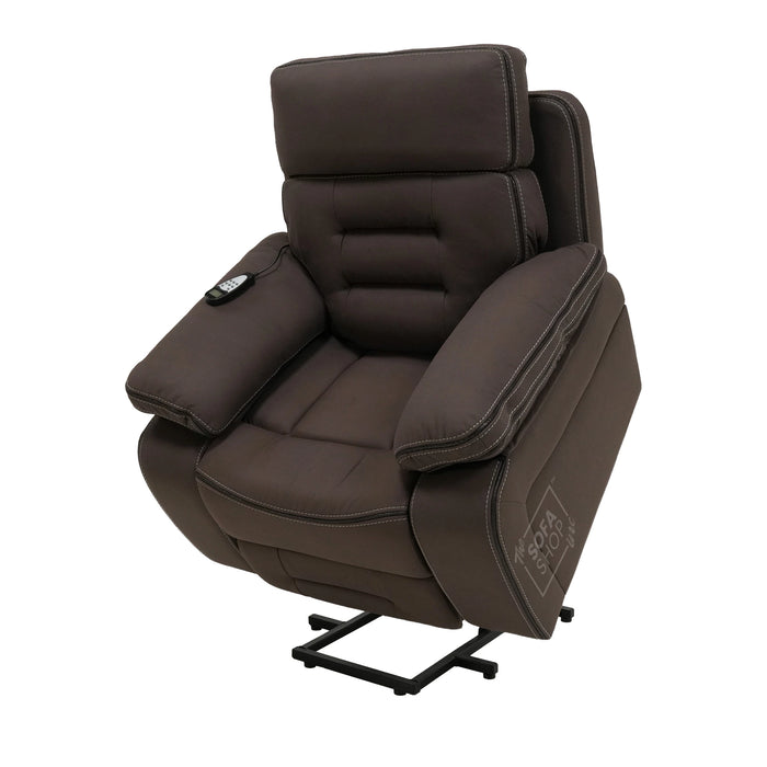 Tuscany Riser Recliner Chair | 1 Seater Dark Brown Fabric Electric Recliner Rising Armchair | Hi-Tech Lift Chair with Riser Function, Vibration Massage, Heated Lumbar  & Cooling Cup Holder + Power Grommet| The Sofa Shop