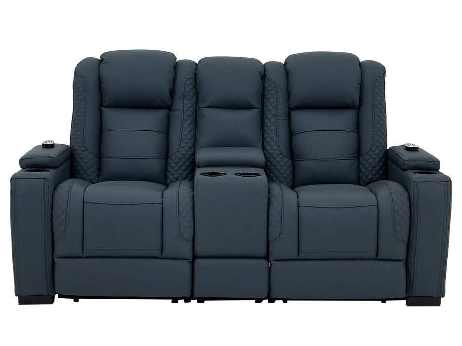 2 Seater Electric Cinema Sofa in Blue Real Leather with Massage, Cup Holders, Power Recliner, USB Ports, Socket Set & Storage Box | Blue Leather | Napoli