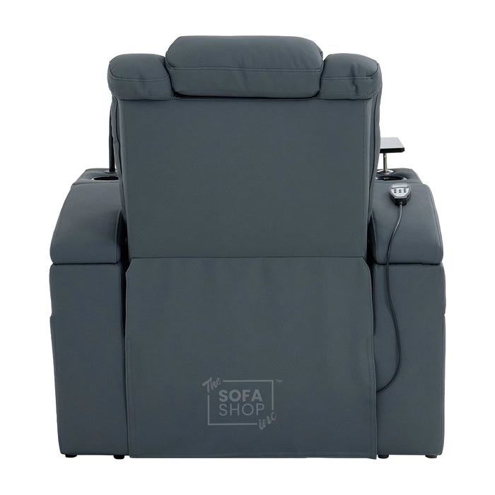 Real Leather Recliner Cinema Chair In Blue | Massage, Heating, Power Headrest, Food Tray & Power Grommet | Capri | The Sofa Shop