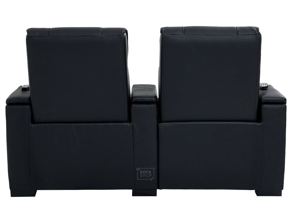2 Seater Real Leather Electric Recliner Cinema Sofa in Black | Hi-Tech Cinema Sofa With Massage, Heated Lumbar, Power Grommet, Console & Chilled Cupholders | Rimini | The Sofa Shop