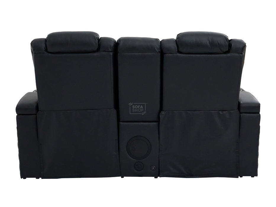 Black Real Leather 2 Seater Electric Recliner Cinema Sofa | Power Lumbar, Speakers, Console, Wireless Charging & Cooling Cup Holders | Milano | The Sofa Shop