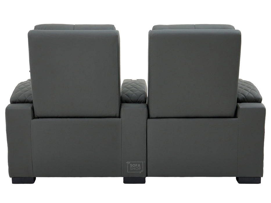 2 Seat Real Leather Electric Recliner Home Cinema Theatre Sofa In Grey With Multi-Position Reclining + LED Cup Holders & Lumbar Support | Assisi
