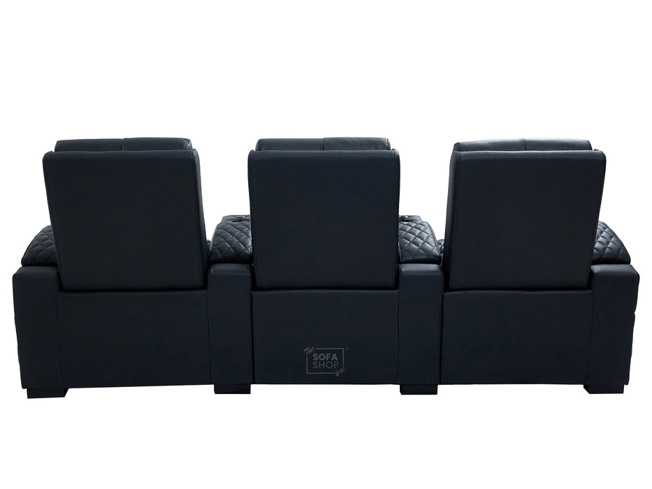 3 Seater Cinema Sofa in Black Real Leather | Luxury Theatre & Home Cinema Seating | Electric Recliner With USB Charging + Cupholders & Power Headrests | LED Lighting & Hidden Storage | Assisi
